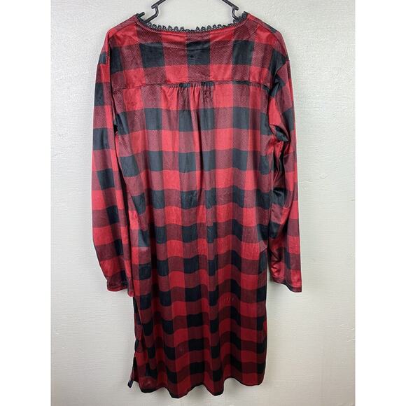 NWT Ashford Brooks MINK FLEECE Red Black Buffalo Plaid Nightgown Size XL SOFT - Picture 2 of 5